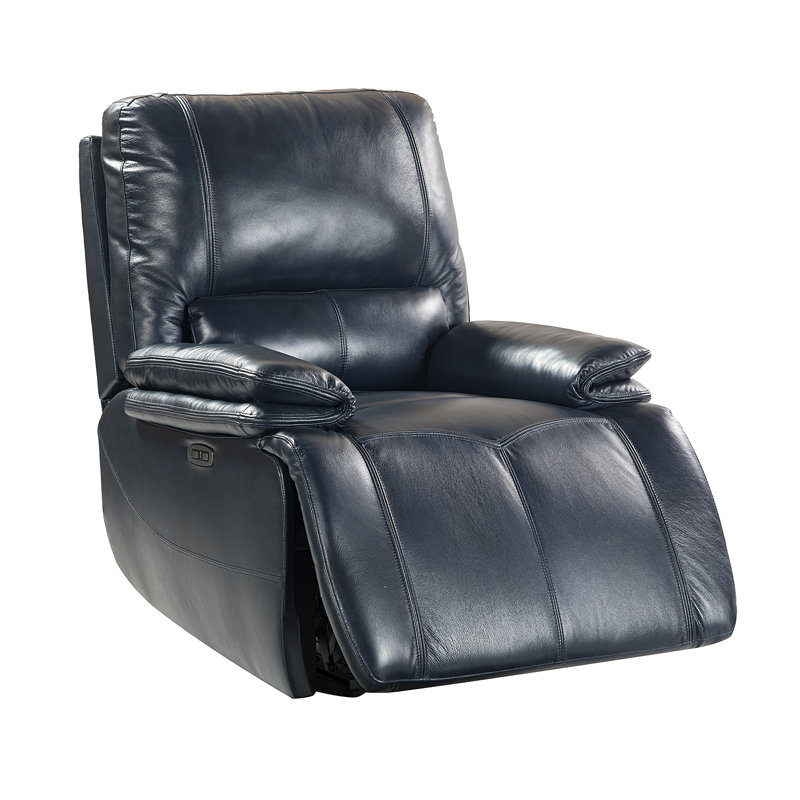 Fauteuil inclinable électrique en cuir véritable Carrina, Cuir véritable bleu marine