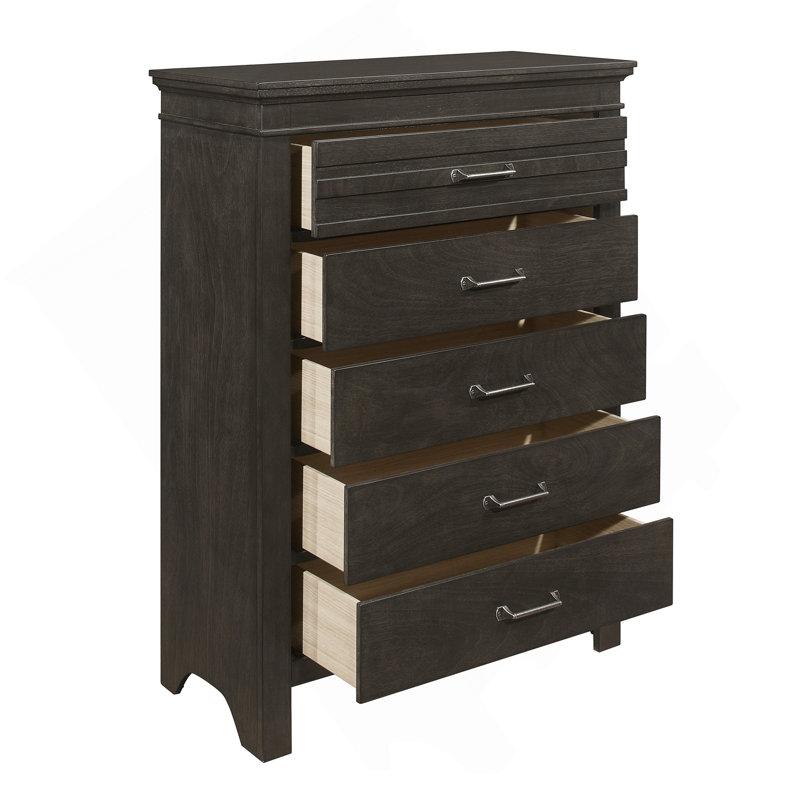 Meuble de chambre de style transitionnel 1 pièce 5 tiroirs gris anthracite