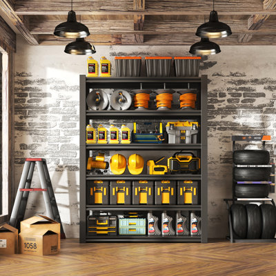 Étagère de rangement en métal à 6 niveaux, 2400 lb, tablette de garage réglable, l 48 po x P 18 po, H 48 po, noire, polyvalente pour le garage, la cuisine, la chambre à coucher, le rangement au sous-sol, les tablettes, l 48 po x P 18 po x 82 po H, c