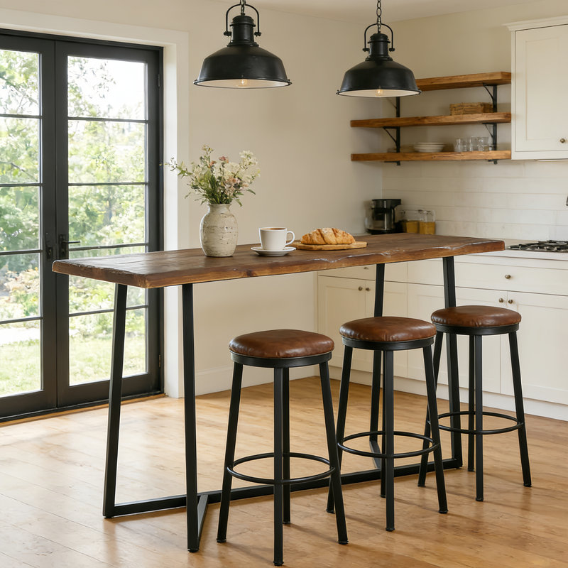 Table de bar à hauteur de comptoir industrielle, table de pub en bois massif de 62,99 pouces pour la salle à manger, cuisine