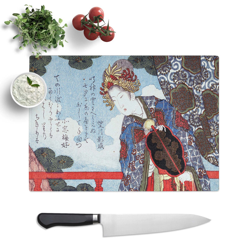 Tempered Glass Lady with Fan by Yashima Gakutei Chopping Board, 28.5 cm x 20 cm