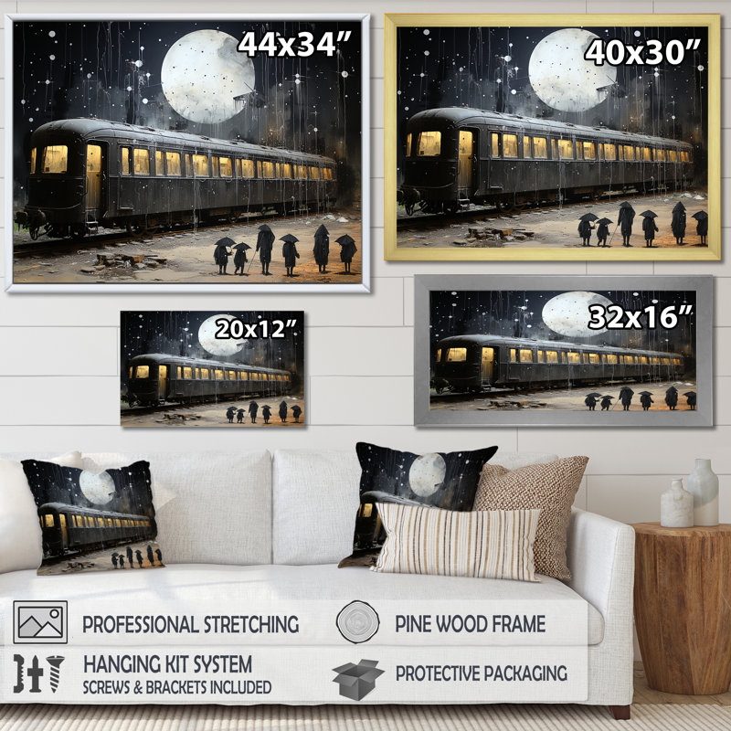 Black Union Train Station I - Train, art mural, Cadre flottant noir, H 12 po x l 20 po x P 1 po