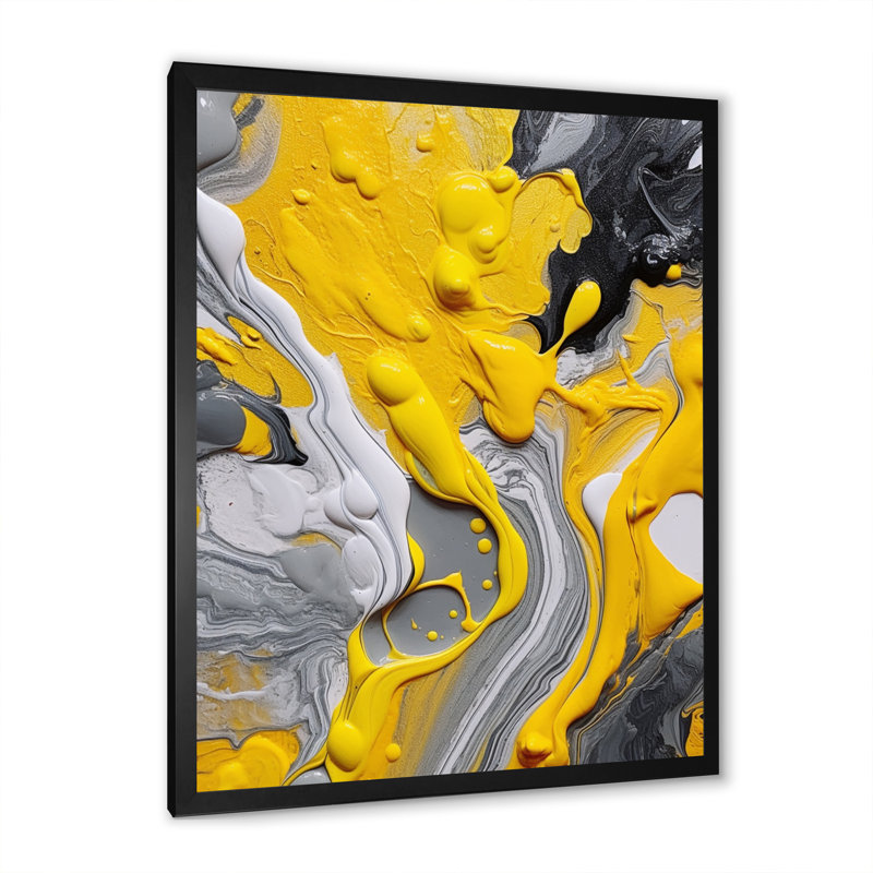 Impression sur toile abstraite jaune et grise cosmique II, H 20 po x l 12 po, Cadre photo unique, Noir