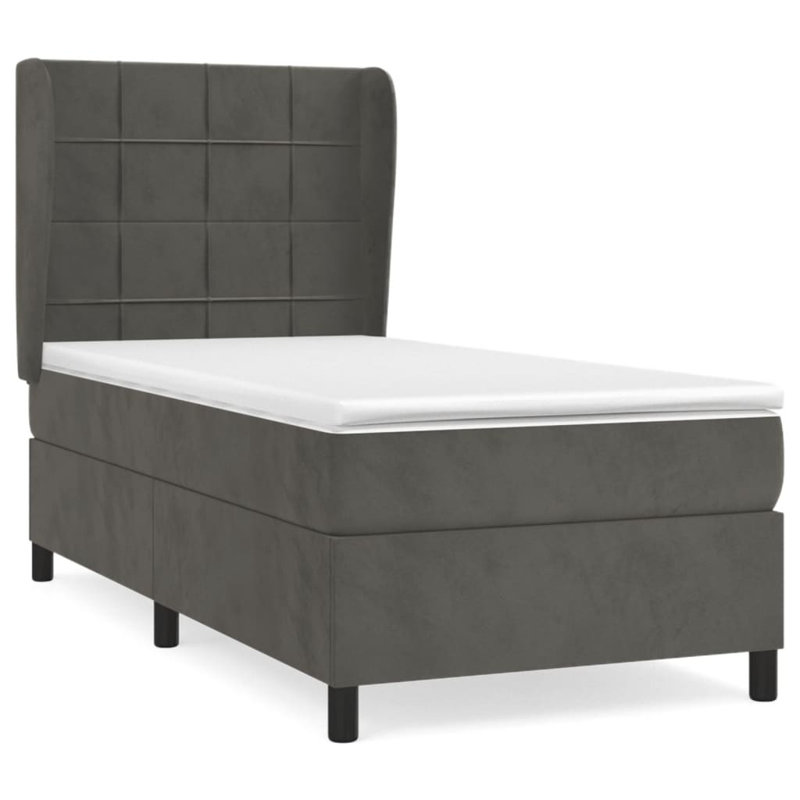 Lit sommier avec matelas Mackavelli, Gris foncé / Noir, Simple TG, Velours