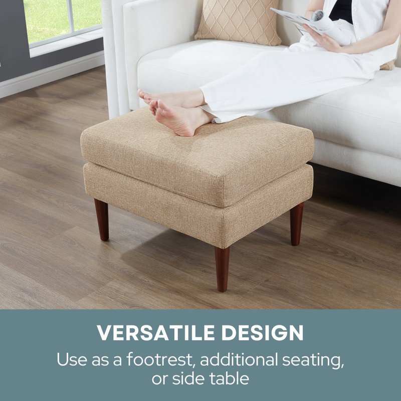 Corwith Upholstered Ottoman, Tan Fabric/Dark Walnut