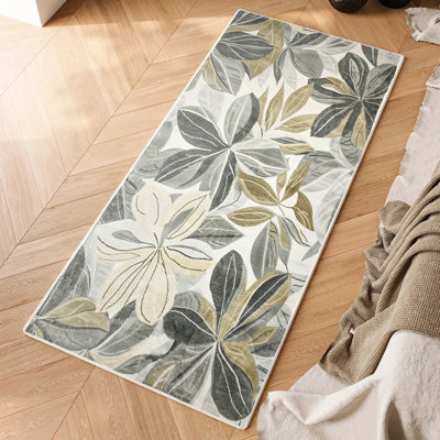 Tapis antidérapant naturel lavable à la machine en vert / crème pour salon, chambre à coucher et tapis de couloir intérieur Nature