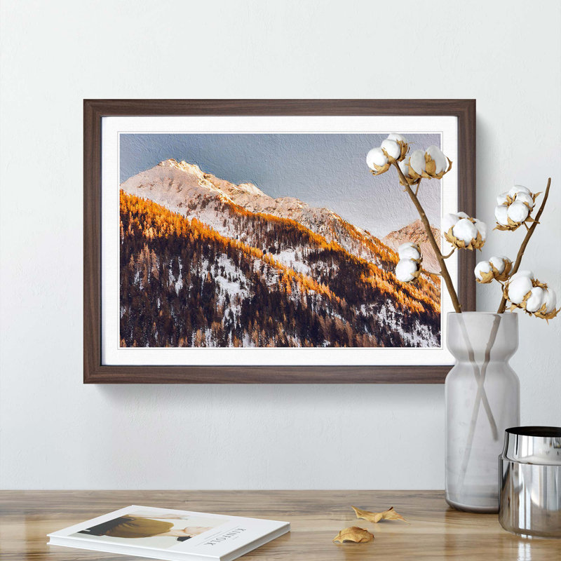 Winter in the Mountains - Picture Frame Painting Print, 36cm H x 48cm W x 2cm D, Walnut Framed