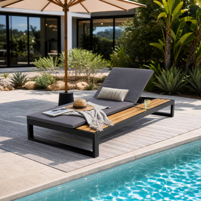Chaise longue en fer avec coussin pour patio