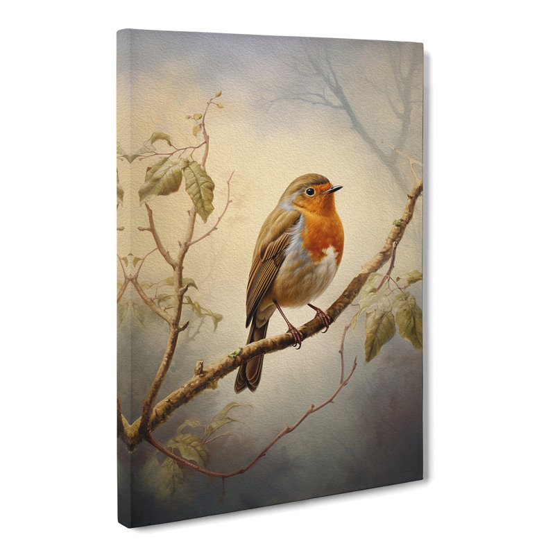 Robin Bird Tachisme - Wrapped Canvas, 50cm H x 35cm W x 3cm D