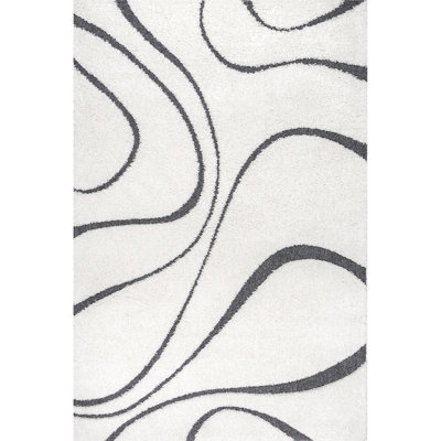 Tapis à poil long Lantilly pour le salon, la chambre à coucher, la salle à manger, la chambre de bébé ou l'entrée, beige / gris