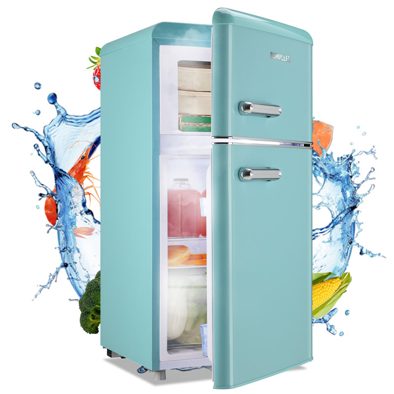DEMULLER 3.5 Cu.Ft Retro Compact Refrigerator features Glass Shelves, Manual Defrost and 7 Adjustable Temperature Control, Two Door Mini Fridge with Freezer for Bedroom, Office, Bar or Dorm Room,Blue