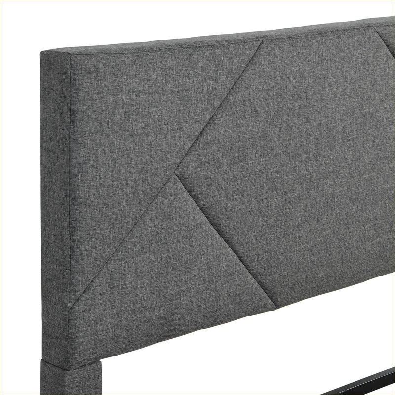 Full Double Size Upholstered Platform Bed, Solid Wood Slat Support Neutral Gray Fabric Frame, No Box Spring Needed
