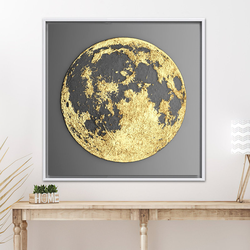 Art mural en verre trempé Golden Moon: toile abstraite imprimée, toile blanche encadrée 1P, H: 19,8 po x l: 19,8 po