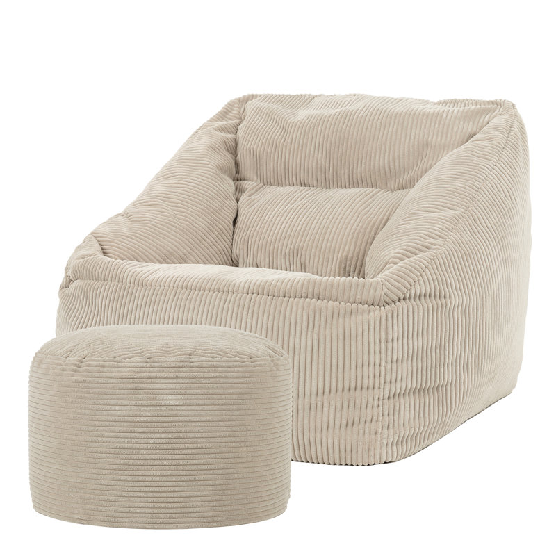 Natalia Corduroy Armchair Bean Bag and Round Footstool, Stone