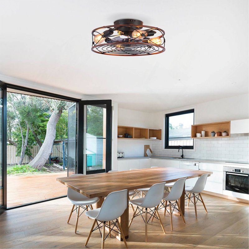Ventilateur de plafond à cage de 20 po avec lumières et télécommande, moteur réversible, télécommande à courant continu, ventilateur de plafond à 6 vitesses, lampe de ventilateur de minuterie - ampoules non incluses