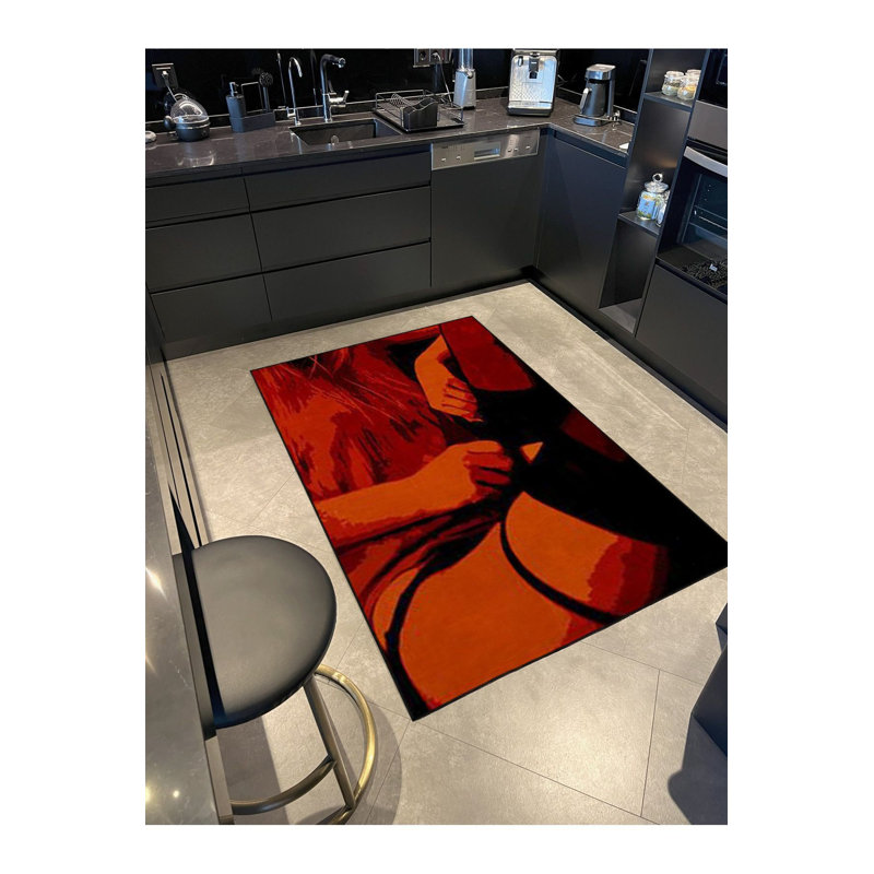 Orange Toned Figure Modern Decorative Washable Rug, Rectangle 5'1" x 7'7" Rug Pad Included