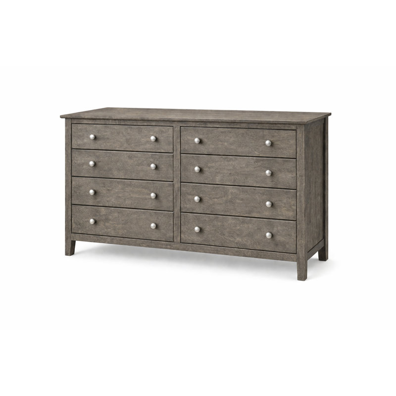 Fitz 8 Drawer 59.5" W Solid Wood Double Dresser, Gray