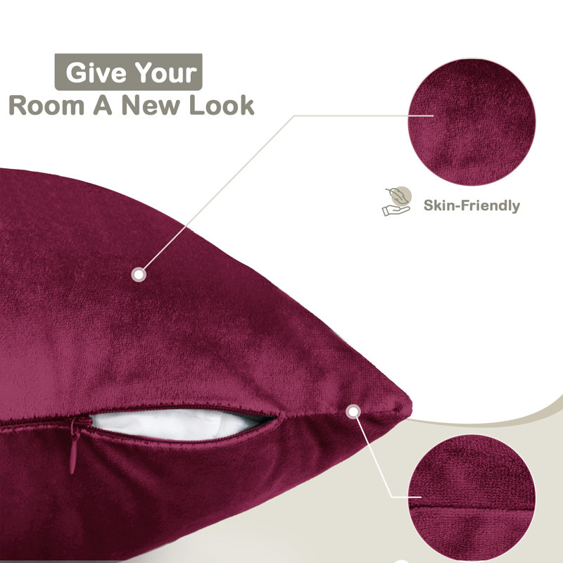 Crushed Velvet Cushion Cover Set (Set of 4), Burgundy