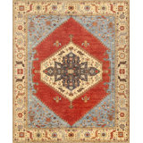 Serapi Hand Knotted Wool Oriental Area Rug in Rust/Blue/Cream
