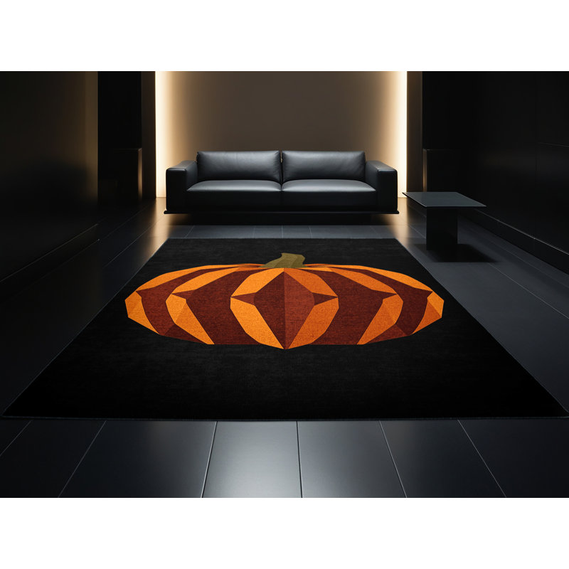 Soft Plush Everitt Halloween Modern & Contemporary Abstract Area Rug in Black – Black Binding, 2x4