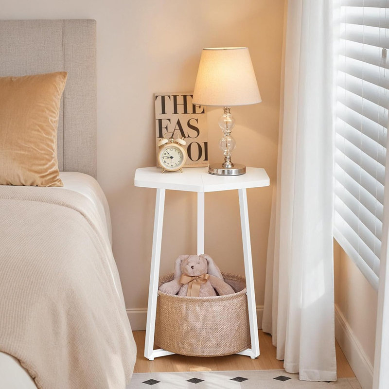 Petite table d'appoint hexagonale avec panier de rangement, table de chevet moderne, blanc