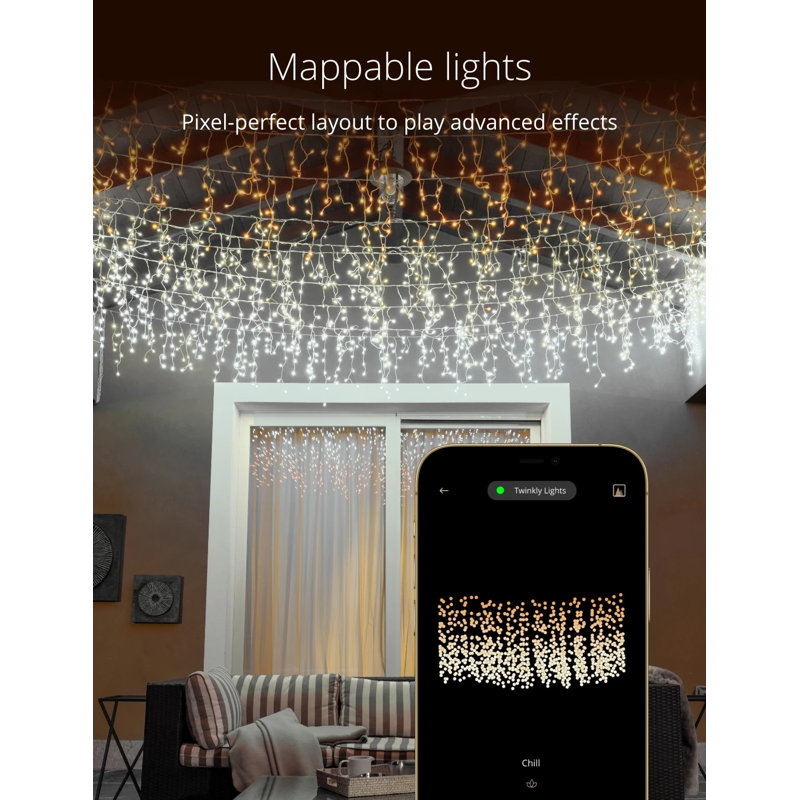 Twinkly Icicle App-Controlled Smart LED Christmas Lights 190, White/Yellow