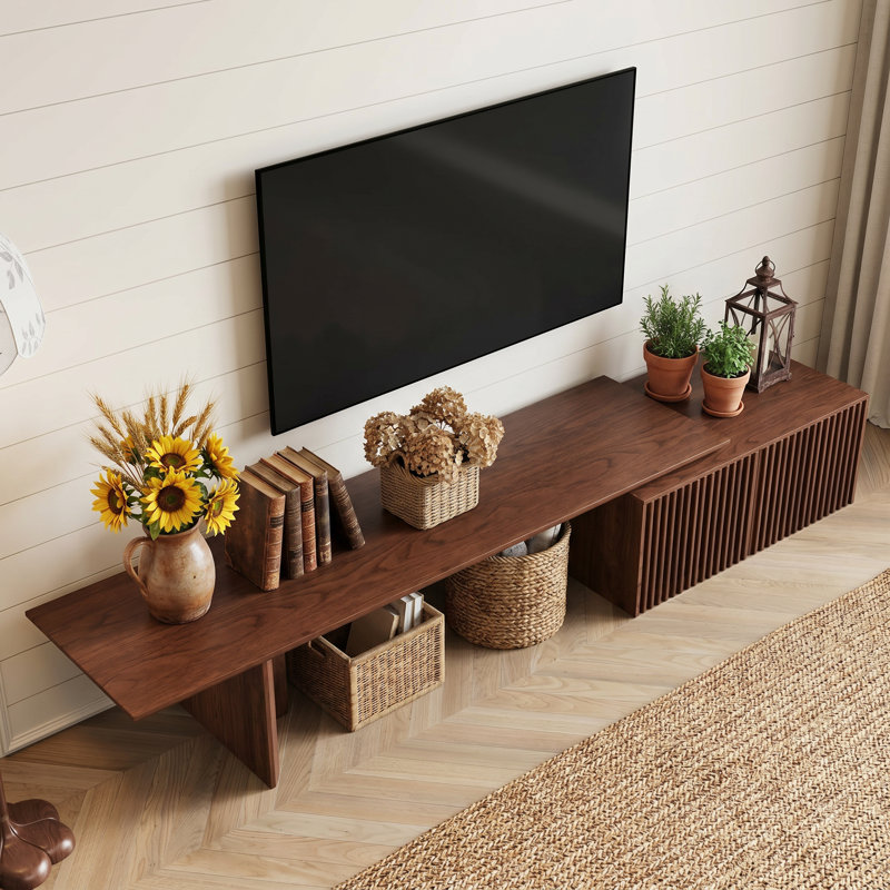 Modern Tv Stand, Entertainment Center With Storage, Extendable Tv Media Console For Up To 55+ Inch, Minimalist Television Cabinet For Living Room/bedroom，Walnut (78.7"-110" Extendable)