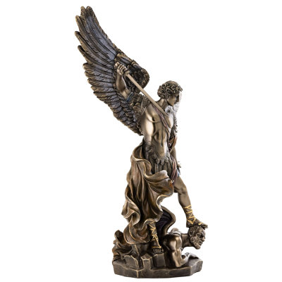 14.5 Inch Archangel St. Michael Statue, Cold Cast Bronze Religious Sculpture, Saint Michael Defeating Lucifer Decor Figurine