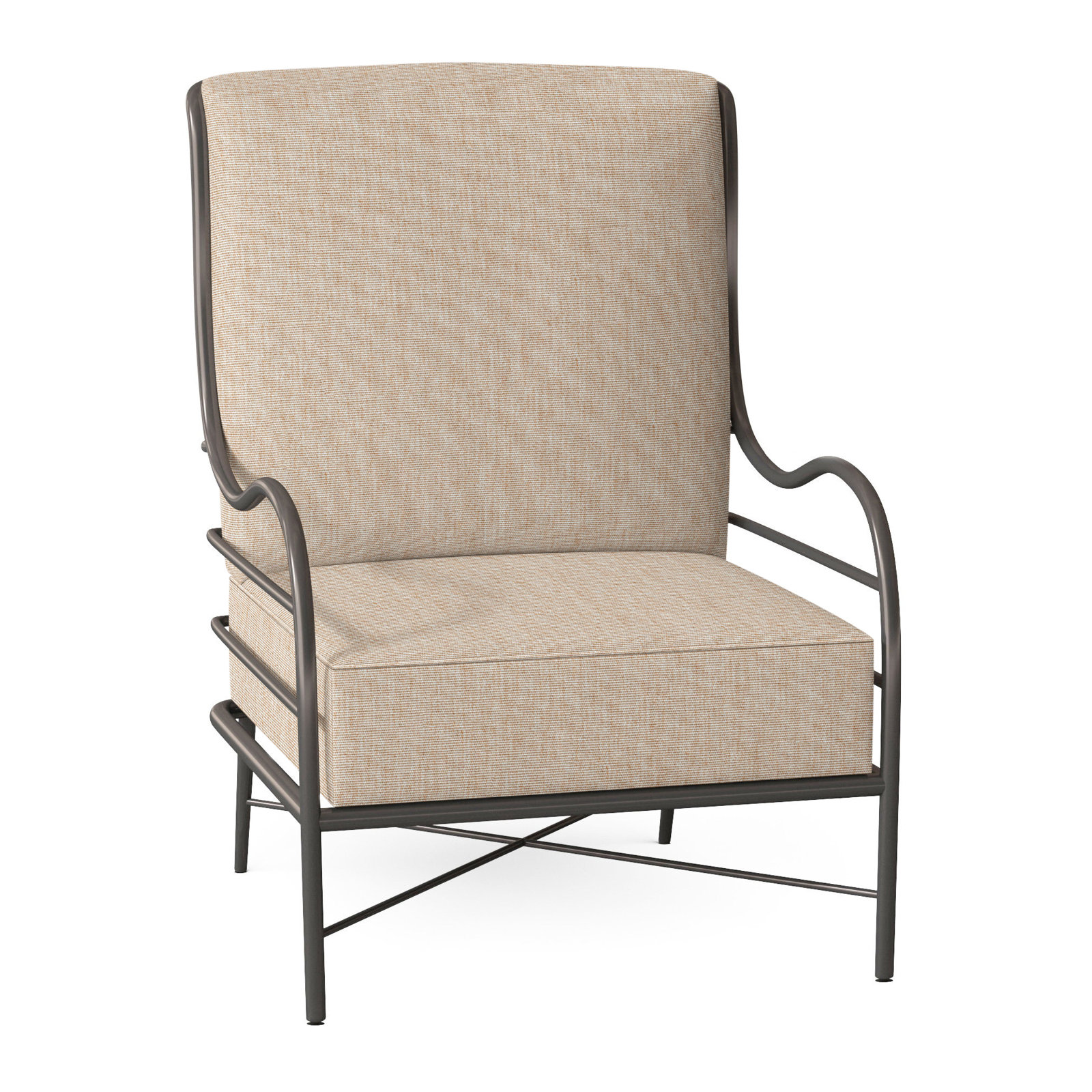 Carmel Wrought Aluminum Outdoor Lounge Chair, Welt, Arbor Chambray