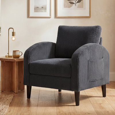 Fauteuil d'appoint moderne en velours côtelé avec poche latérale et fauteuil incurvé confortable