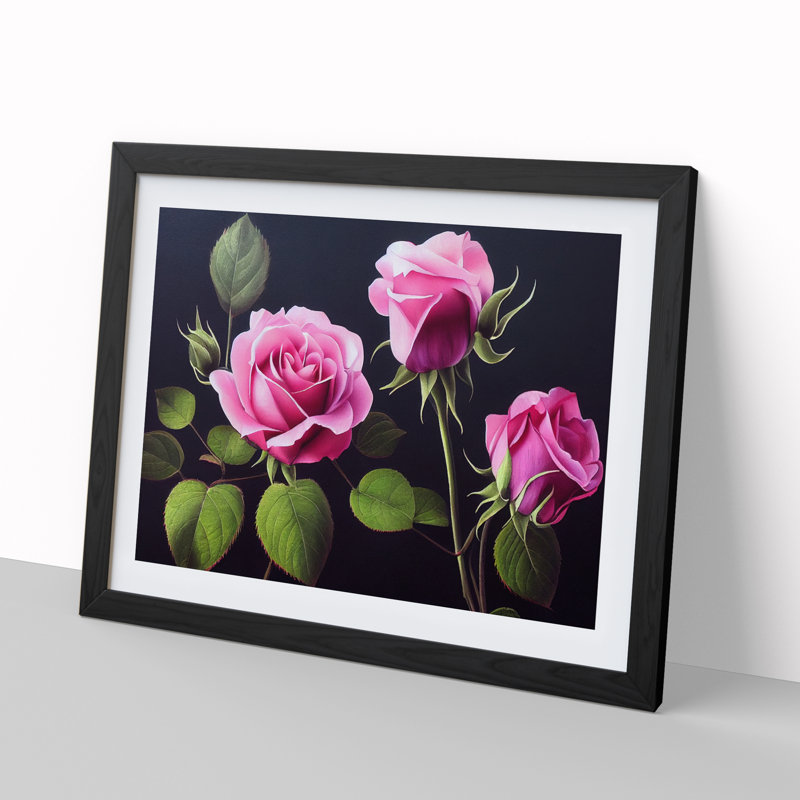 Serene Rose Flowers - Framed Print, Black, 46cm H x 64cm W x 2cm D