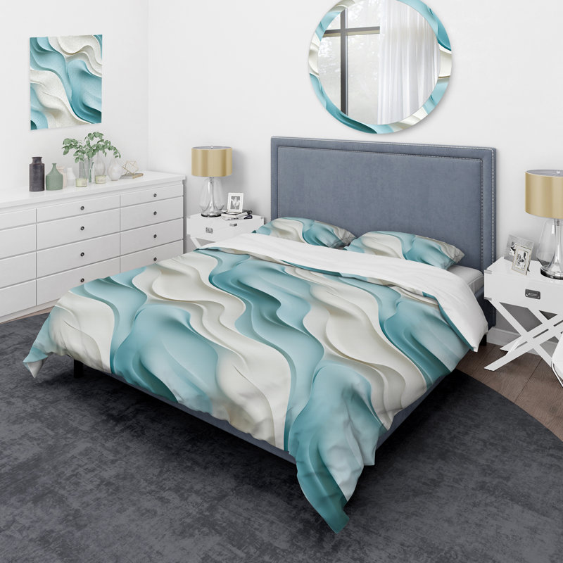 Literie bleue et blanche, Housse de couette pour très grand lit et 2 très