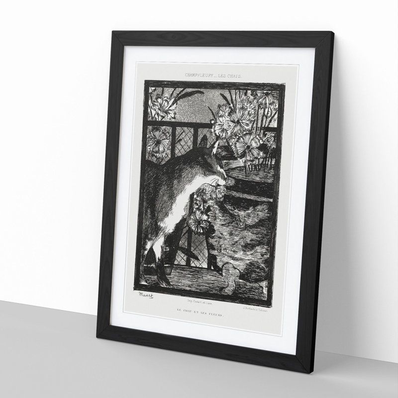 The Cat by Edouard Manet - Picture Frame Painting, Black Framed, 65cm H x 48cm W x 2cm D