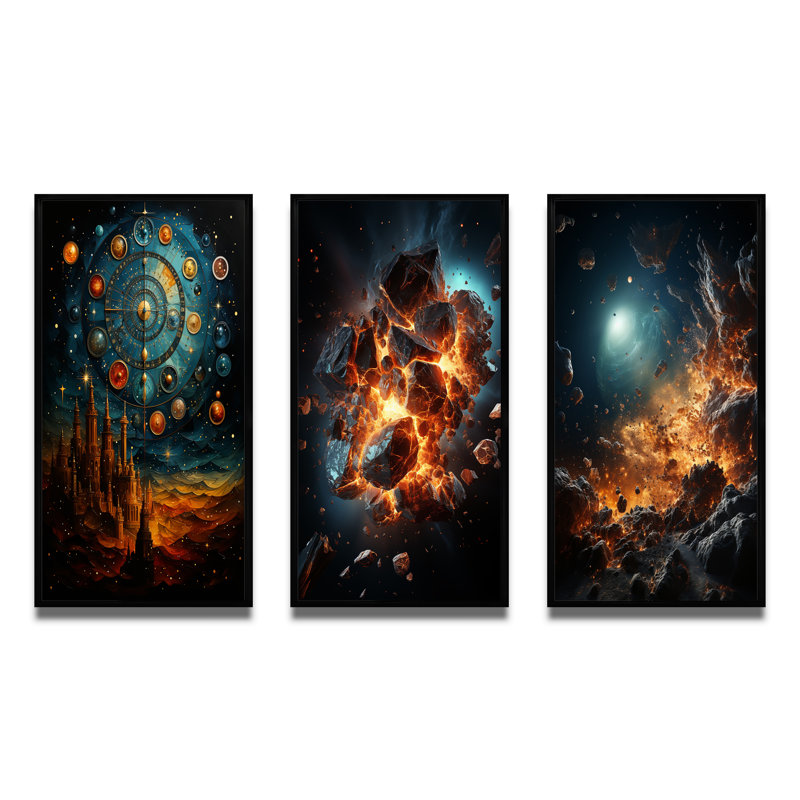 «Astrology Astrology Mosaic», 3 pièces, Cadre noir, H 20 po x l 36 po