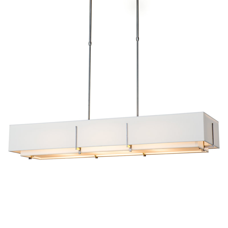 Luminaire suspendu linéaire unique à 4 lumières Exos, Abat-jour naturel Anna, Argenté