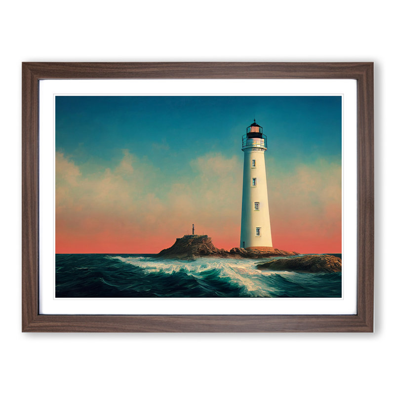 Charismatic Lighthouse - Framed Print, 46cm H x 64cm W x 2cm D, Walnut