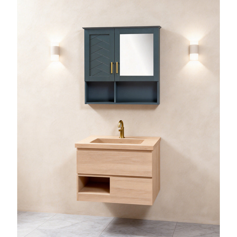 Armoire de salle de bain murale avec miroir HD et tablettes réglables (bleu), Bleu