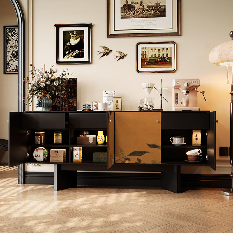 Buffet luxueux rétro de style chinois, Jaune / Noir