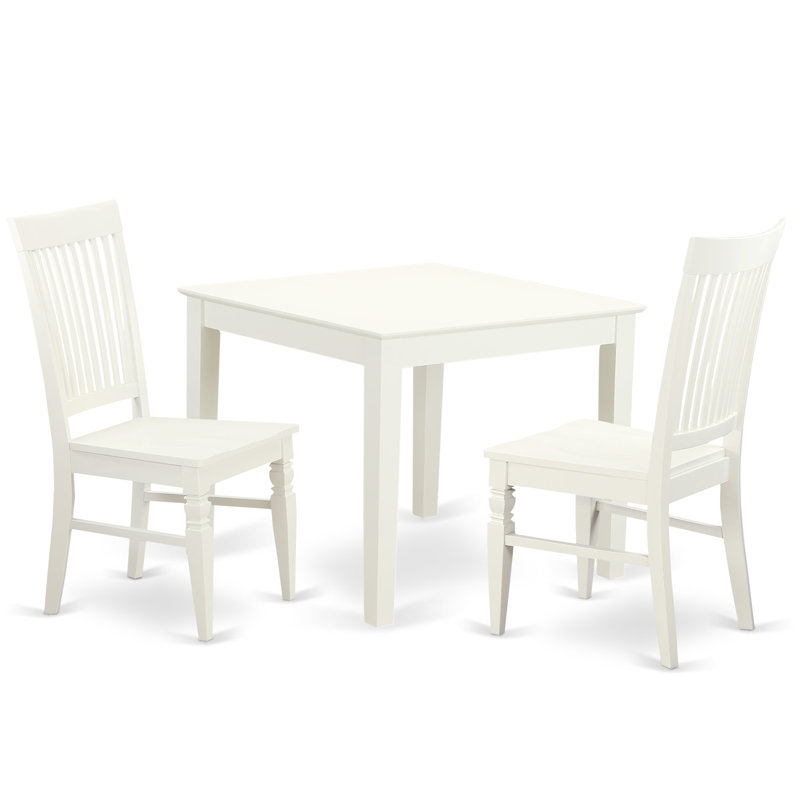3 Piece Kitchen Table Set for Small Spaces Contains a Square Dining Table and 2 Dining Room Chairs, Linen White