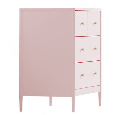 Pink 4-Drawer Kids Dresser, Wooden Storage Cabinet for Toddler Bedroom, Nursery, Closet, Baby Nightstand Organizer for Living Room or Apartment, 35.4" Wide