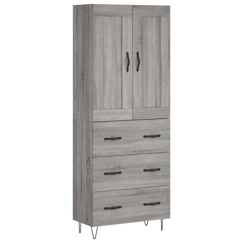 Longlier 69.5cm Wide 3 Drawer Highboard, Grey Sonoma