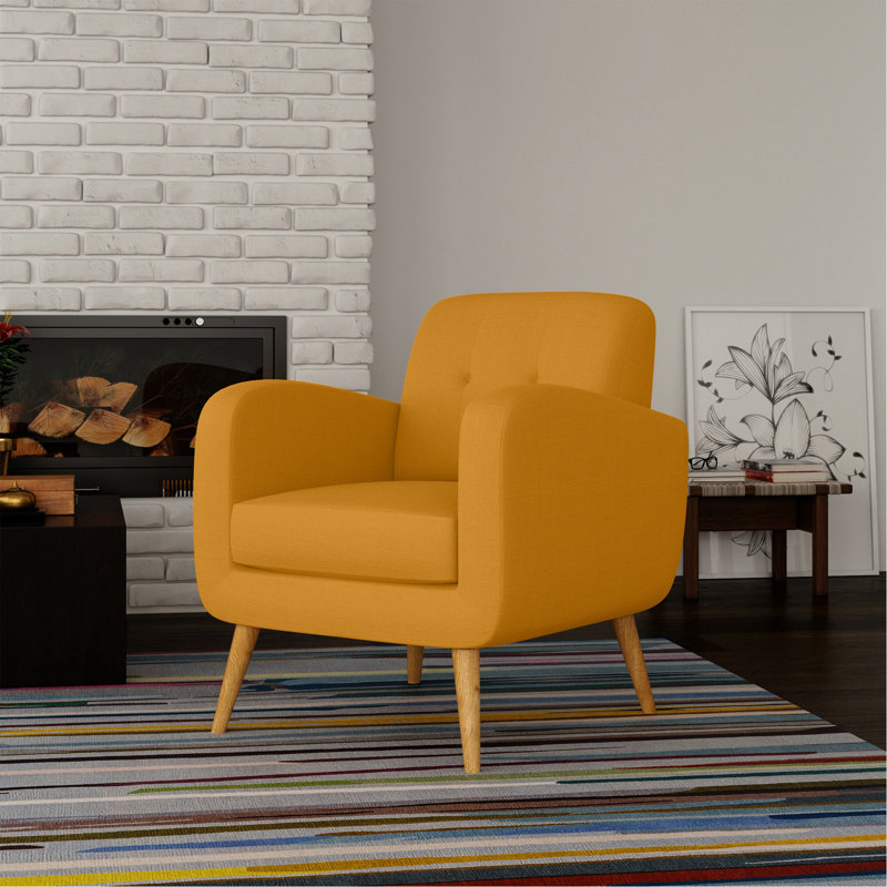 Chaise d'appoint Ashby en lin jaune avec pieds en bois massif naturel