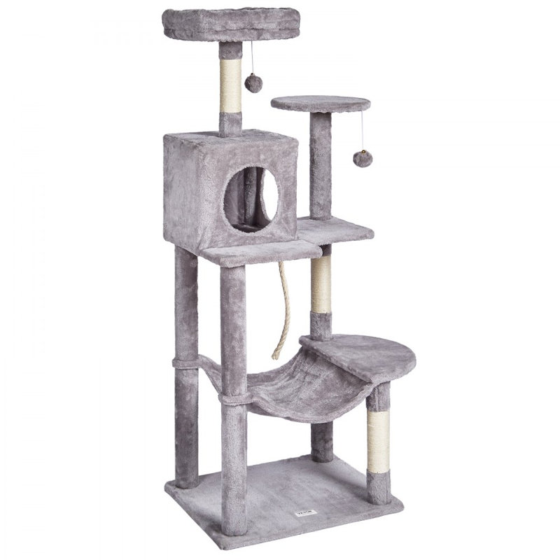 Arbre à chat tour à chat 56,2 po avec poteau à griffer sisal gris clair