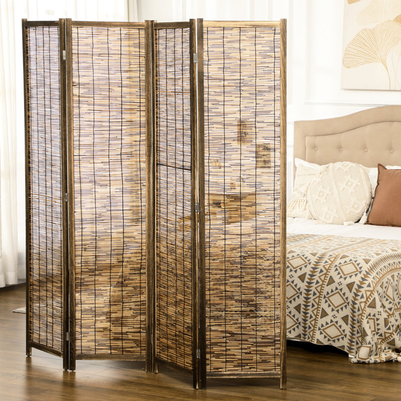 Écran d'intimité à 4 panneaux, pliable portable 5,5 pi. Panneau de paravent en bois tissé à la main pour l'intimité. Style, cinéma maison