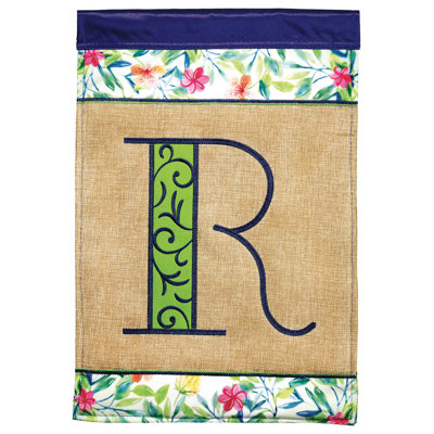 Bitner Flag Spring Burlap Monogram-R 13x18