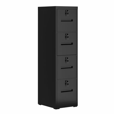 4 Drawer Vertical Filing Cabinet In Black For Home Office Organization, Lockable Drawers With Silent Slide Function, Adjustable Hanging , Suitable Letter/A4/F4 Folders, Steel Construction Storage,