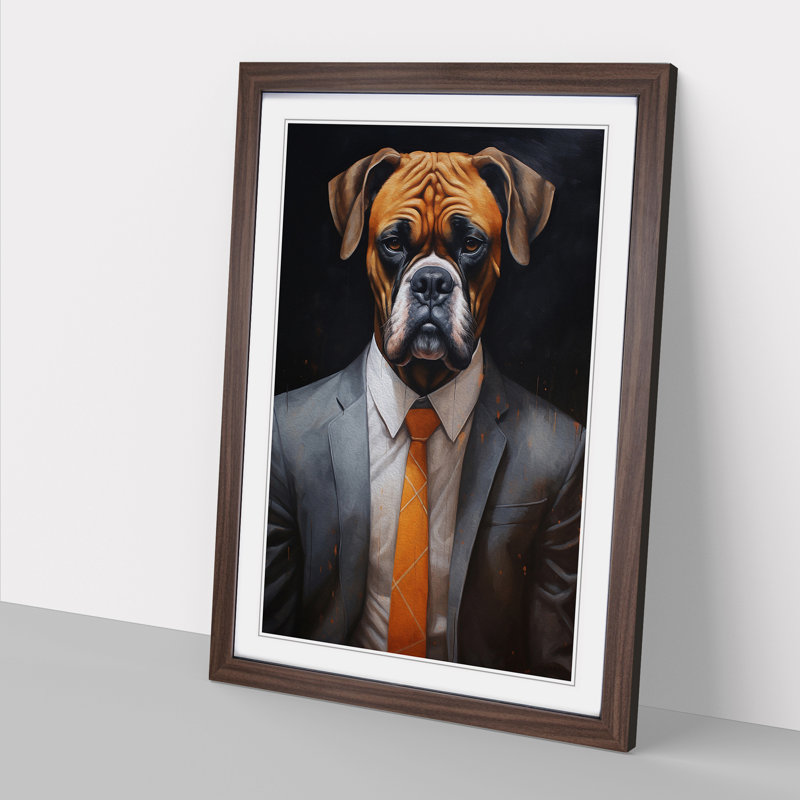 Boxer Dog in a Suit Painting No.4 - Framed Print, Walnut Framed, 34cm H x 25cm W x 2cm D