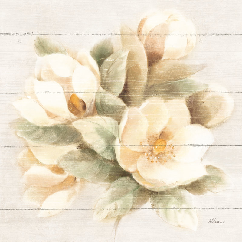 Ivory Magnolia On Wood by Albena Hristova - Wrapped Canvas Painting, 30cm H x 30cm W