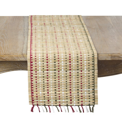 Woven Straw Table Runner - Natural Farmhouse Table Runner with Handwoven Pattern and Tassel Fringe for Everyday Dining Tables, Casual Entertaining and Rustic Home Décor