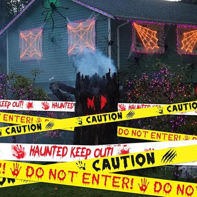 3Pcs Halloween Decorations Caution Tape 2In X 82Ft, Blood Color DO NOT ENTER And Black CAUTION, White Bloody HAUNTED KEEP OUT Halloween Outdoor Decor DIY Tape Scary Warning For Indoor & Outside Scene
